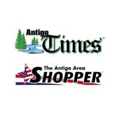Logo featuring 'Antigo Times' and 'The Antigo Area Shopper' with patriotic elements.