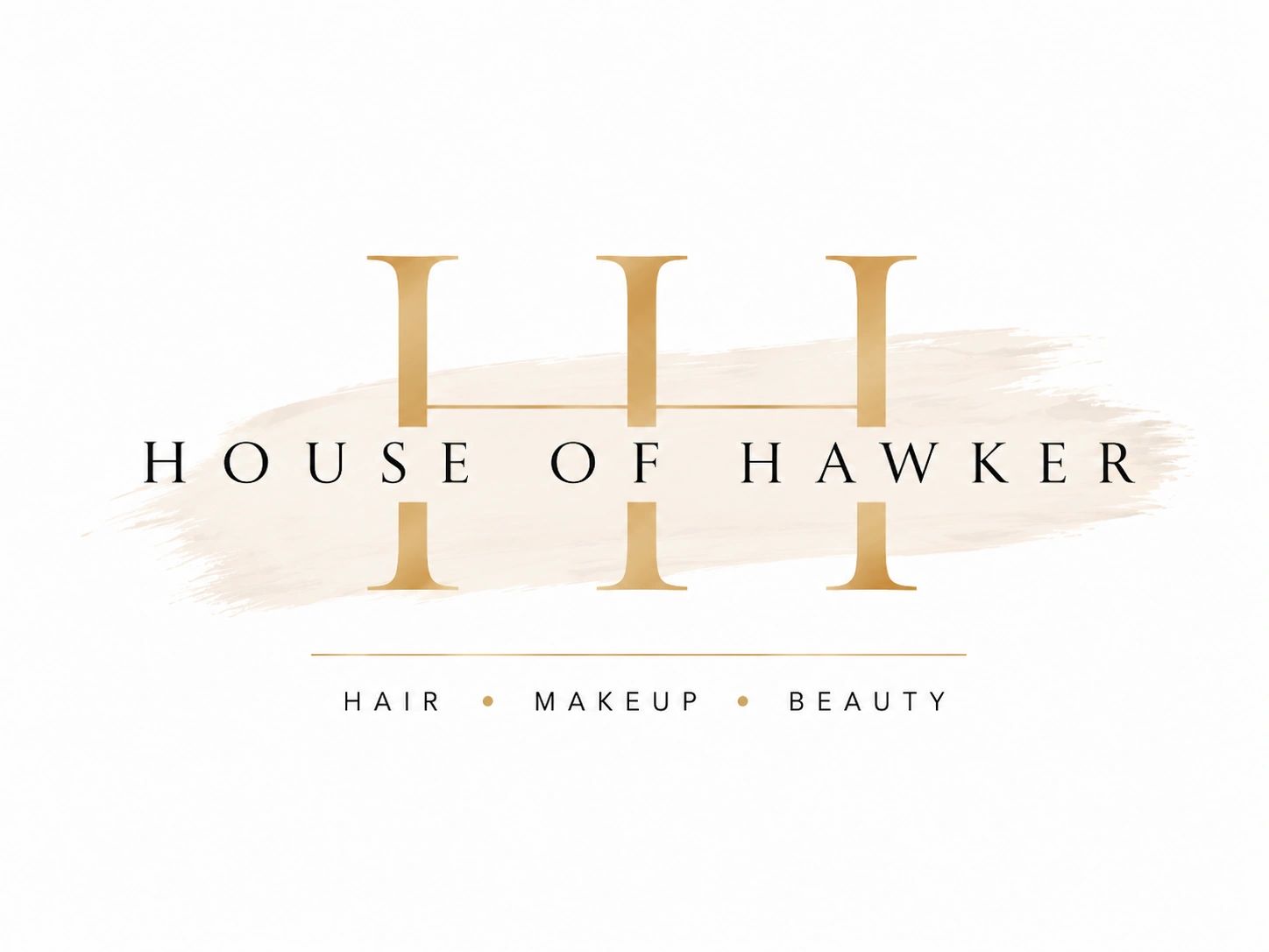 Elegant logo for House of Hawker showcasing hair, makeup, and beauty services.