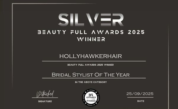 Silver award certificate for bridal stylist of the year 2025.