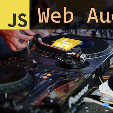 DJ Turntable with the Javascript logo on top for a Javascript Web Audio API talk