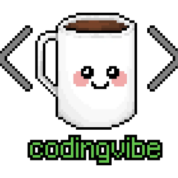 Cute pixel art coffee cup used for the CodingVibe Twitch stream