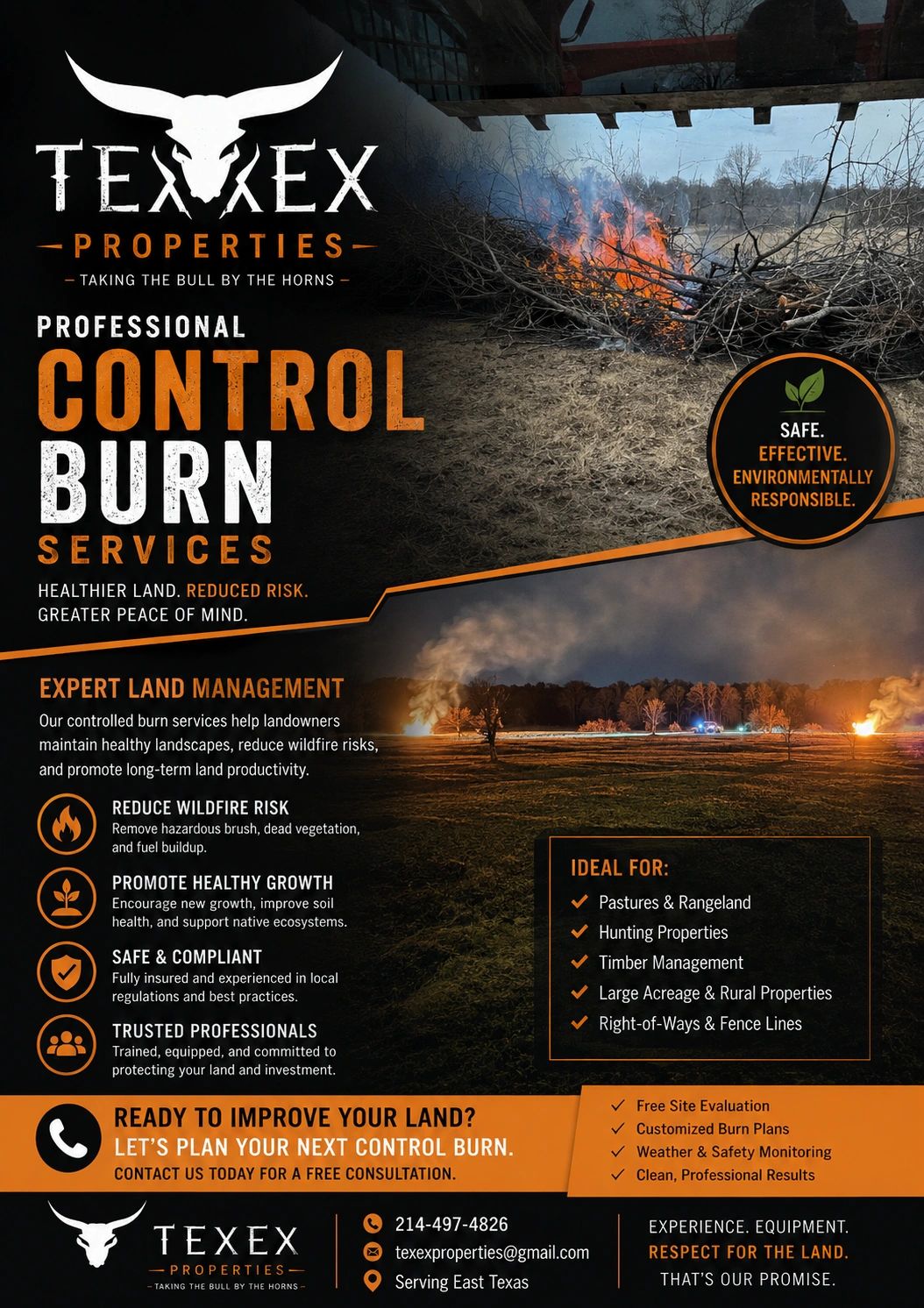 TexEx Properties offers professional control burn services for healthier land and reduced wildfire risk.