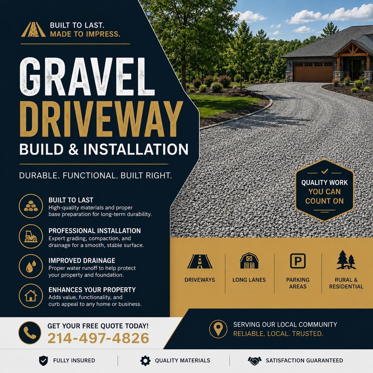 Professional gravel driveway build and installation with quality and durability.