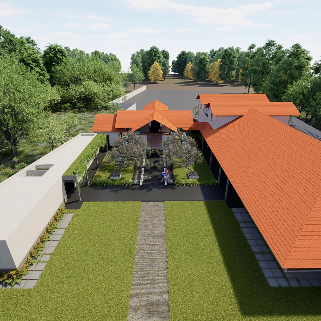 Architects Rendering of the aerial view of The Lily Cascade Wedding Venue showcasing the Outdoor Law