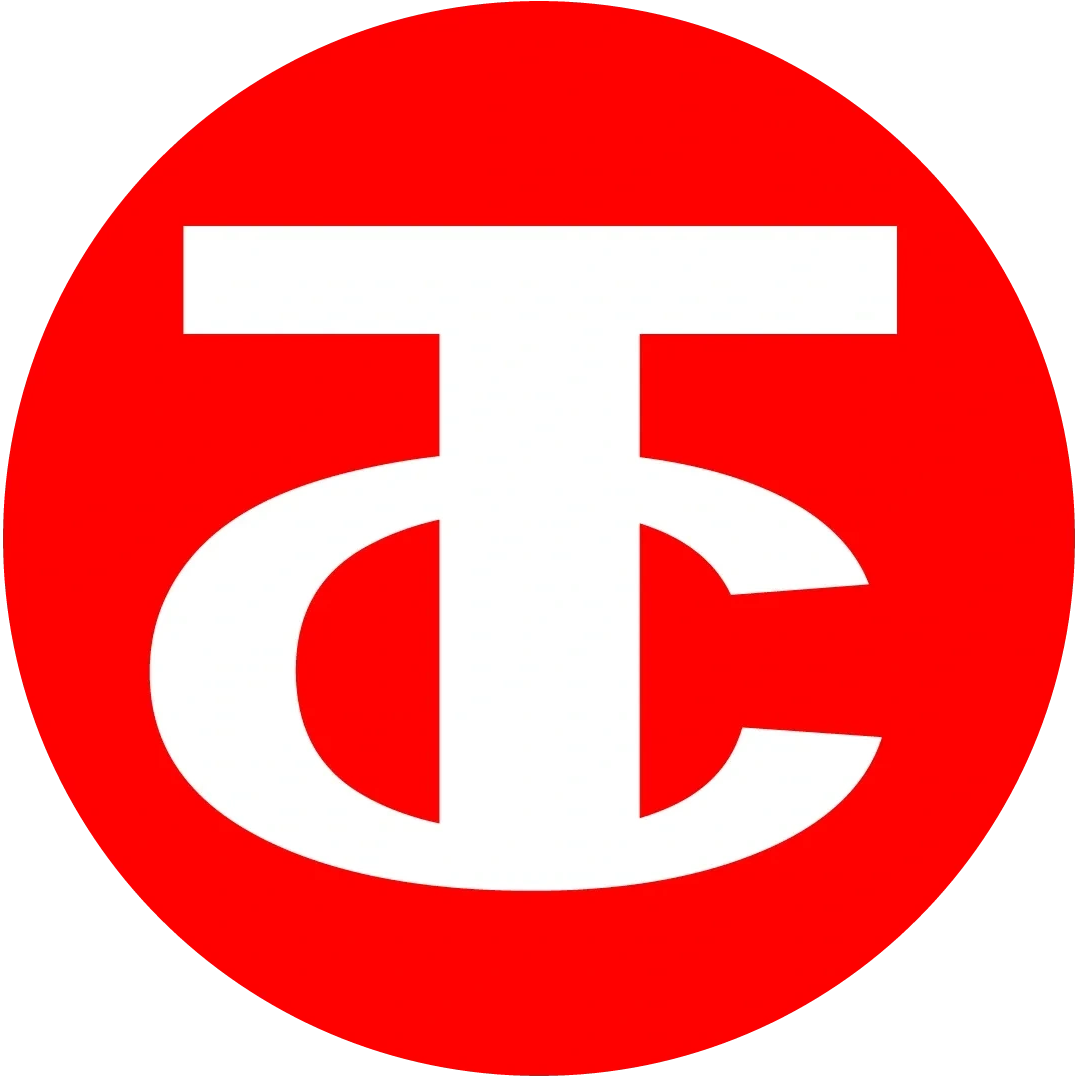A white TC monogram logo on a red circular background.