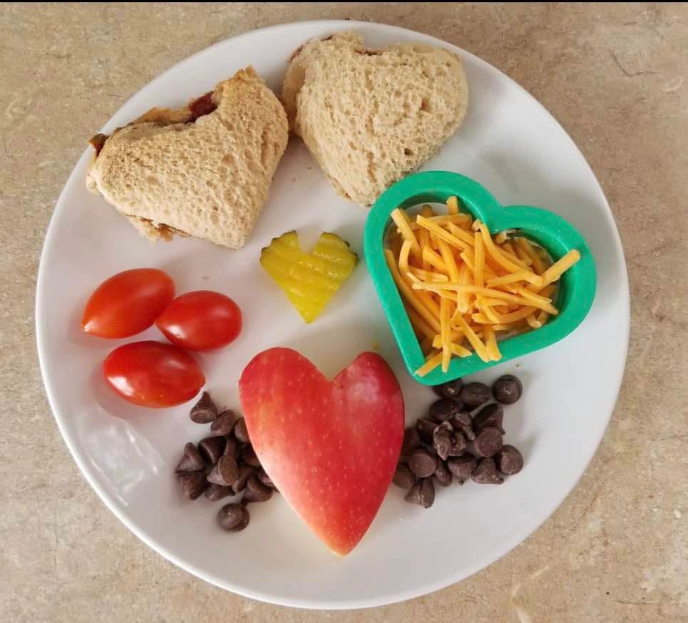heart themed meal for kids, valentine's day, family friendly