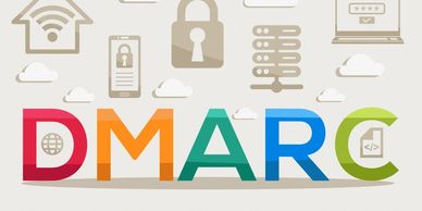 DMARC email authentication with lock, server, and device icons
