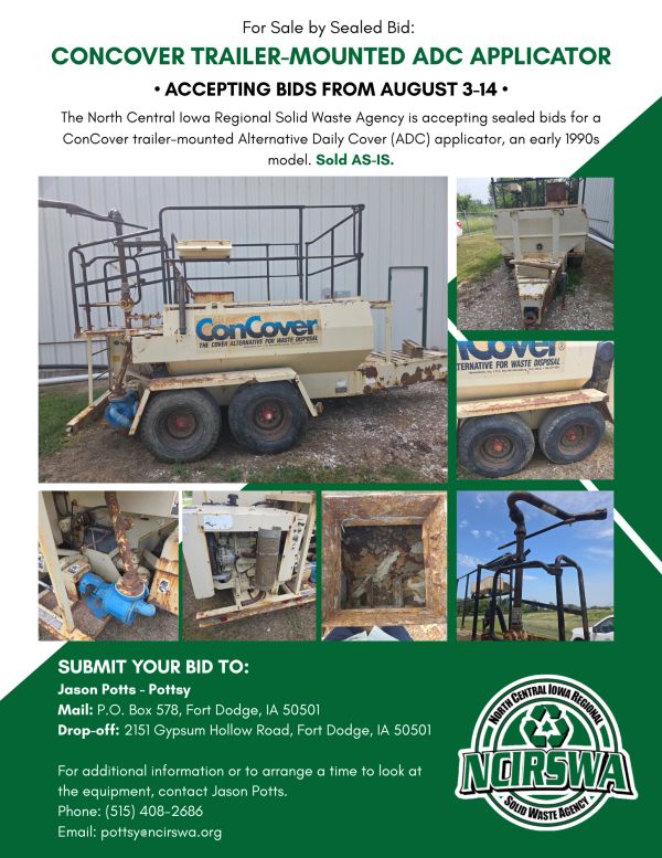 ConCover trailer-mounted ADC applicator for sale, accepting bids August 3-14.
