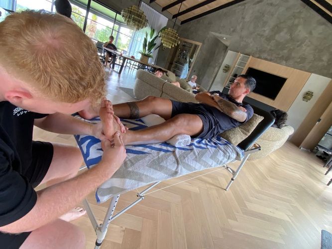 Ethan Ticehurst working on Tim Cahill 