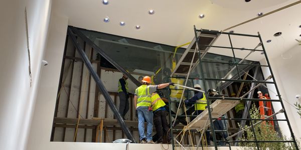 Storefront with large piece of custom glass