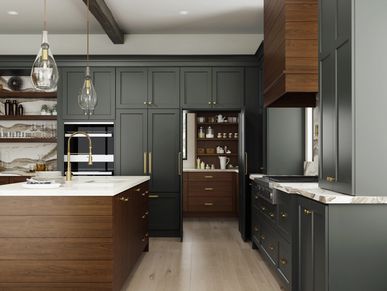 Custom Kitchen with Painted and Walnut Cabinets. 