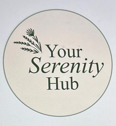 Logo with the text 'Your Serenity Hub' and a small plant graphic.