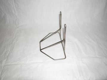 Metal wall-mounted bracket with two hooks and a triangular base.