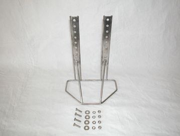 Metal brackets with screws and washers on white background.