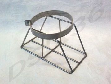 Metal stand with circular holder and triangular base.