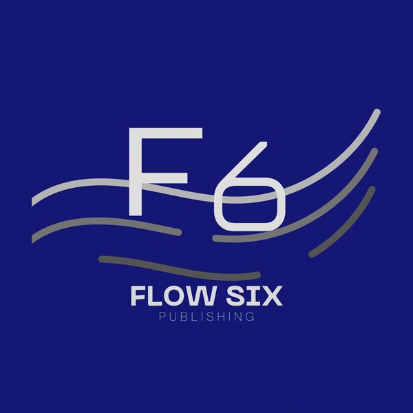 Modern logo for Flow Six Publishing with flowing lines and bold text.