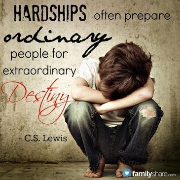 Boy sitting with head down and inspirational quote by C.S. Lewis.