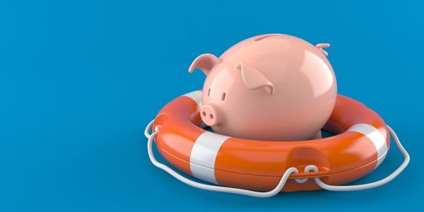Image of piggy bank floating in a life saver