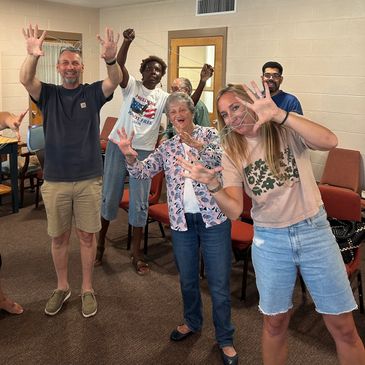 Group of church members having fun at VBS