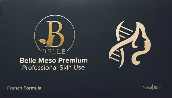 Belle Meso Premium skincare product with French formula in 4 vials.