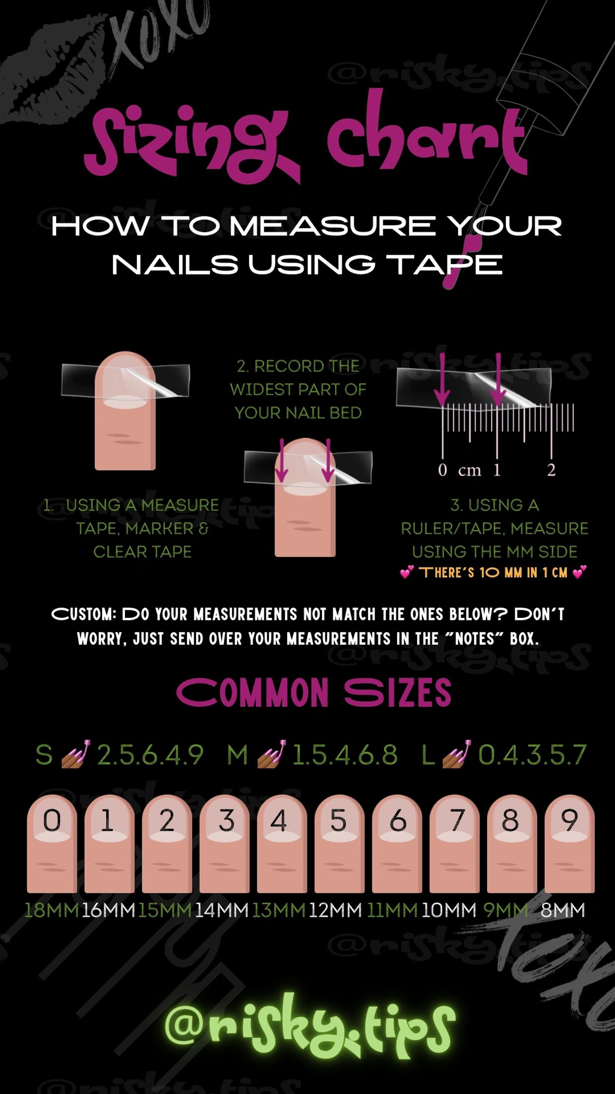 Press on sizing chart