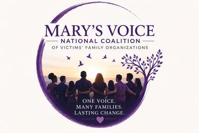 Logo of Mary's Voice National Coalition with people embracing and a sunset.