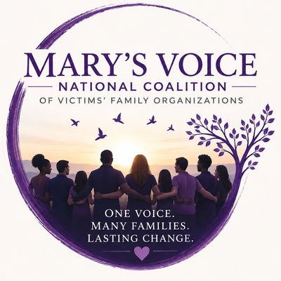 Logo of Mary's Voice National Coalition with people embracing and a sunset.