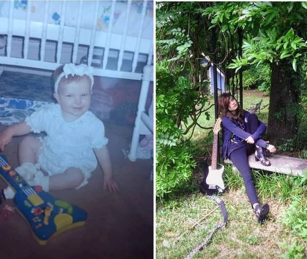 Baby Mary and her first guitar.