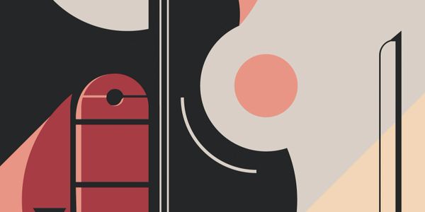 Abstract geometric art with bold shapes and muted colors.