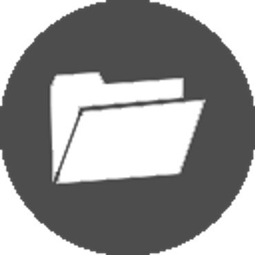 White folder icon on a dark circular background.