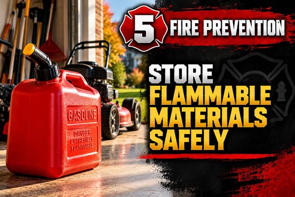 Gasoline container with fire prevention advice.
