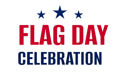 Graphic design for Flag Day Celebration with stars and bold red and blue text.