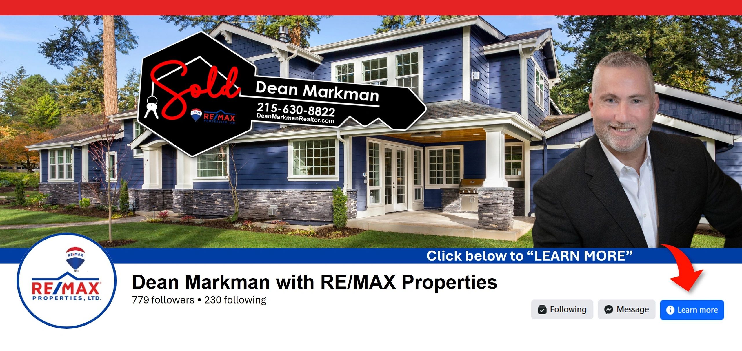Real estate agent Dean Markman with RE/MAX Properties advertising sold homes.