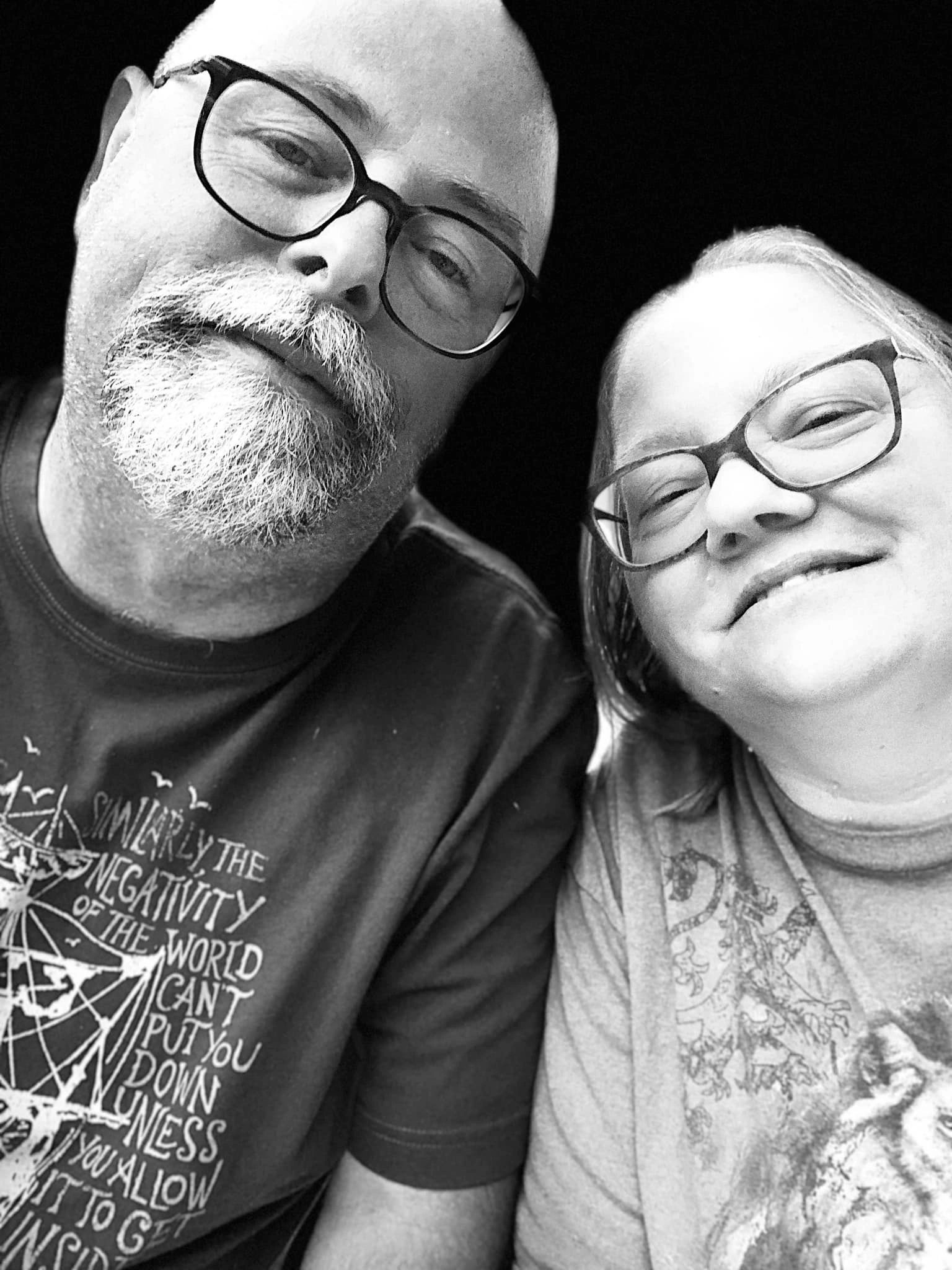 Black and white selfie of Tammy and John of T and J.