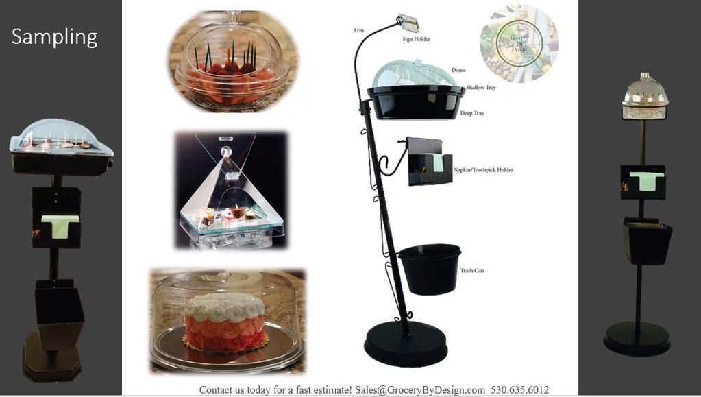 Sampling Dome Stations with trash receptacle, and napkin holder.  Available with or without ice tray