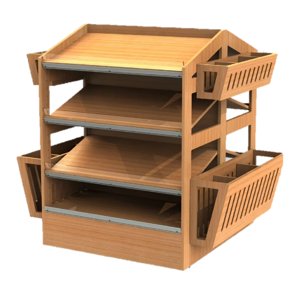 Fresh Bakery & Bread Display with baguette stands on the sides.   