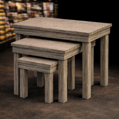 Set of 3 Nesting table display fresh cut flowers, potted plant merchandising. Grocery store fixtures