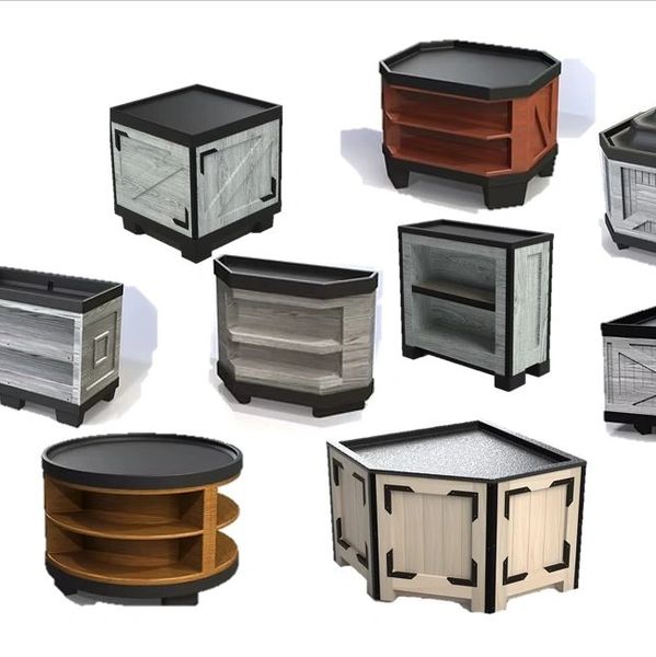Sturdy ABS Plastic Orchard Bins with optional wood grain finishes. Available in a variety of sizes. 