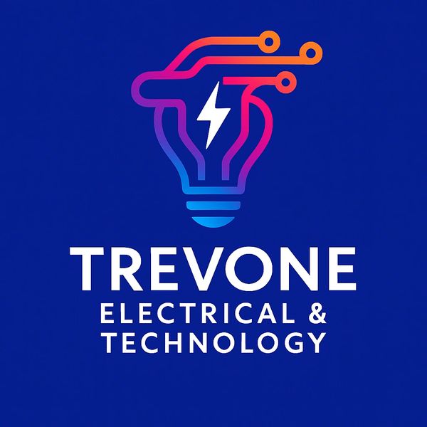 Logo for Trevone Electrical &amp; Technology featuring a stylized light bulb and circuit design.