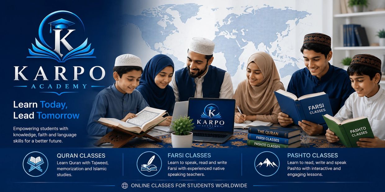 Students studying Quran, Farsi, and Pashto at Karpo Academy.