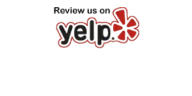 Yelp logo with a red flower-like burst design.
