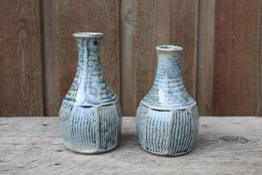 Pair of wood ash glazed bottles