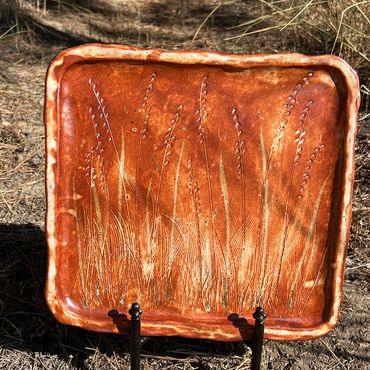 Large red shino grass platter