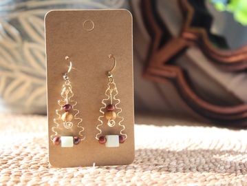 Amazonite and Jasper stone squiggly wire wrapped earrings in gold