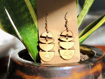 Wooden Earring dainty laser engraved flower