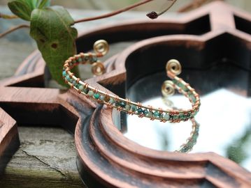 Dainty stone wire wrapped bracelet with natural blue African turquoise stone