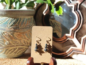 Black lava stone twisted gold earrings 