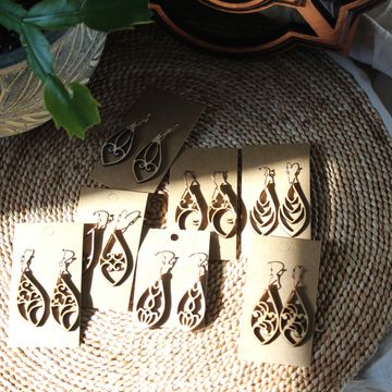 Wooden earrings tear drop shape