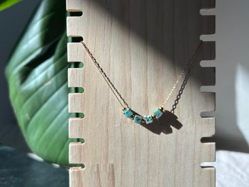 African turquoise square cut stones on dainty stainless steel chain necklace