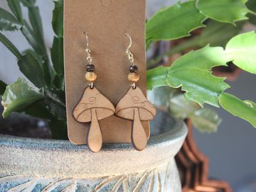 Wooden mushroom earrings
